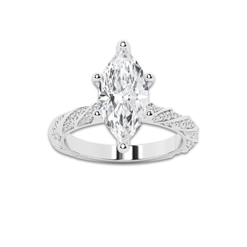 3.44 ctw Marquise Lab-Grown Diamond Twisted Band Engagement Ring in 14K White Gold for Women | Colorless D, VVS1 Clarity, IGI Certified 3.00 ct Center Diamond