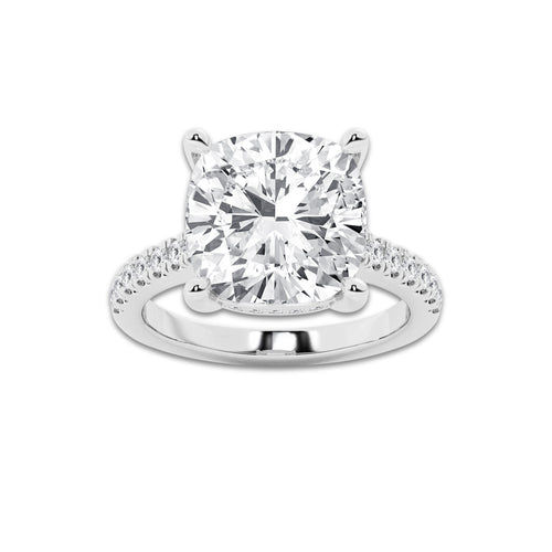 8.39 ctw Cushion Lab-Grown Diamond Hidden Halo Side Stone Engagement Ring in 18K White Gold for Women | Colorless D, VVS1 Clarity, IGI Certified 8.00 ct Center Diamond