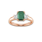 Lily 2 1/6 ctw Emerald Cut Emerald and Trapezoid Lab Grown Diamond Three-Stone Engagement Ring 14K Rose Gold | 1 3/4 ct Center