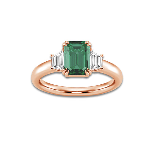 Lily 2 1/6 ctw Emerald Cut Emerald and Trapezoid Lab Grown Diamond Three-Stone Engagement Ring 14K Rose Gold | 1 3/4 ct Center