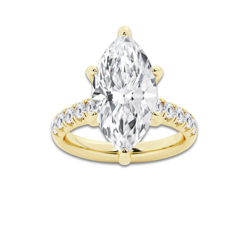 7.55 ctw Marquise Lab-Grown Diamond Pave Engagement Ring in 14K Yellow Gold for Women | E Color, VS1 Clarity, IGI Certified 7.00 ct Center Diamond