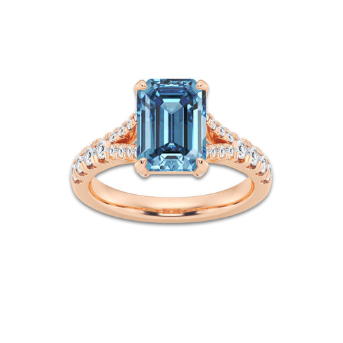 Abigail 3 1/2 ctw Fancy Blue Round Lab Grown Diamond Split Shank Side Stone Engagement Ring 14K Rose Gold | 3 ct Center