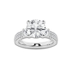 4.46 ctw Round Lab-Grown Diamond Three Stone Double Row Engagement Ring in Platinum for Women | E Color, VS1 Clarity, IGI Certified 3.50 ct Center Diamond