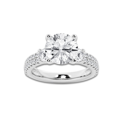 4.46 ctw Round Lab-Grown Diamond Three Stone Double Row Engagement Ring in Platinum for Women | E Color, VS1 Clarity, IGI Certified 3.50 ct Center Diamond