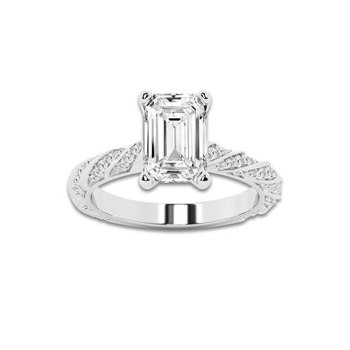 3.92 ctw Emerald Lab-Grown Diamond Twisted Band Engagement Ring in Platinum for Women | Colorless E, VS1 Clarity, IGI Certified 3.50 ct Center Diamond