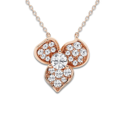 1 ctw Round Lab Grown Diamond Pave Flower Pendant 14K Rose Gold, DE, VS1 | 2/5 ct Center