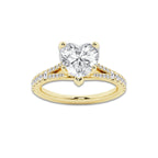3.33 ctw Heart Lab-Grown Diamond Split Shank Side Stone Engagement Ring in 14K Yellow Gold for Women | Colorless D, VVS1 Clarity, IGI Certified 3.00 ct Center Diamond