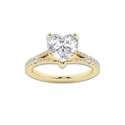 3.33 ctw Heart Lab-Grown Diamond Split Shank Side Stone Engagement Ring in 14K Yellow Gold for Women | Colorless D, VVS1 Clarity, IGI Certified 3.00 ct Center Diamond