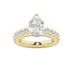 4.00 ctw Pear Lab-Grown Diamond Split-Prong Set Side Stone Engagement Ring in 14K Yellow Gold for Women | Colorless E, VS1 Clarity, IGI Certified 3.00 ct Center Diamond