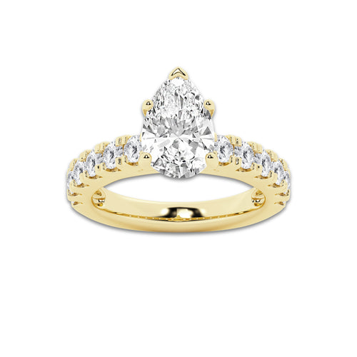 4.00 ctw Pear Lab-Grown Diamond Split-Prong Set Side Stone Engagement Ring in 14K Yellow Gold for Women | Colorless E, VS1 Clarity, IGI Certified 3.00 ct Center Diamond