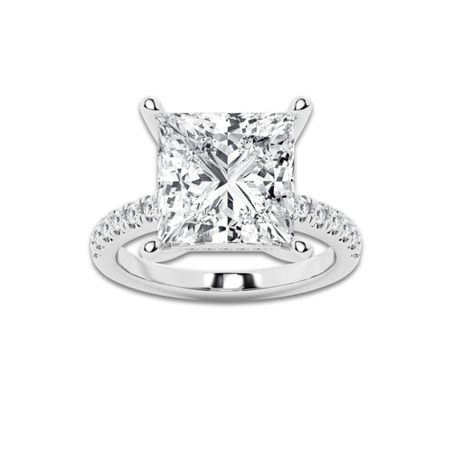 8.42 ctw Princess Lab-Grown Diamond Hidden Halo Side Stone Engagement Ring in Platinum for Women | Colorless E, VS1 Clarity, IGI Certified 8.00 ct Center Diamond