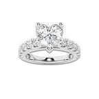 3.00 ctw Heart Lab-Grown Diamond Split-Prong Set Side Stone Engagement Ring in 14K White Gold for Women | Colorless E, VS1 Clarity, IGI Certified 2.00 ct Center Diamond