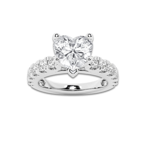 3.00 ctw Heart Lab-Grown Diamond Split-Prong Set Side Stone Engagement Ring in 14K White Gold for Women | Colorless E, VS1 Clarity, IGI Certified 2.00 ct Center Diamond