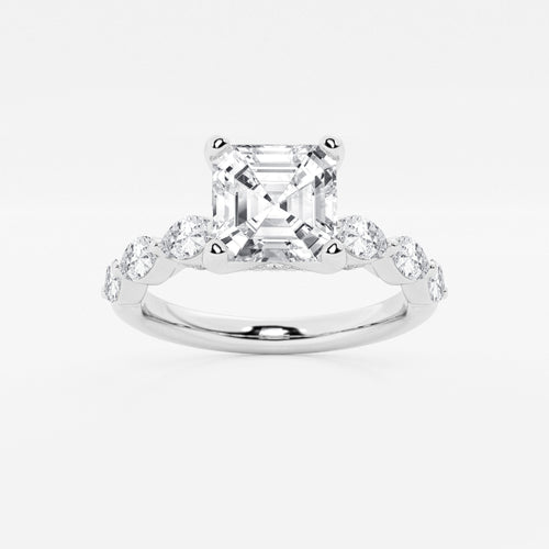 1.91 ctw Asscher Lab-Grown Diamond Marquise Side Stone Engagement Ring in Platinum for Women | Colorless E, VS1 Clarity, IGI Certified 1.50 ct Center Diamond