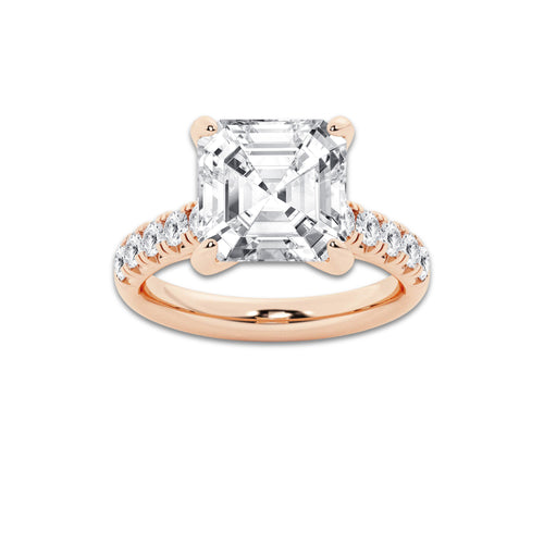 6.55 ctw Asscher Lab-Grown Diamond Pave Engagement Ring in 14K Rose Gold for Women | D Color, VVS1 Clarity, IGI Certified 6.00 ct Center Diamond
