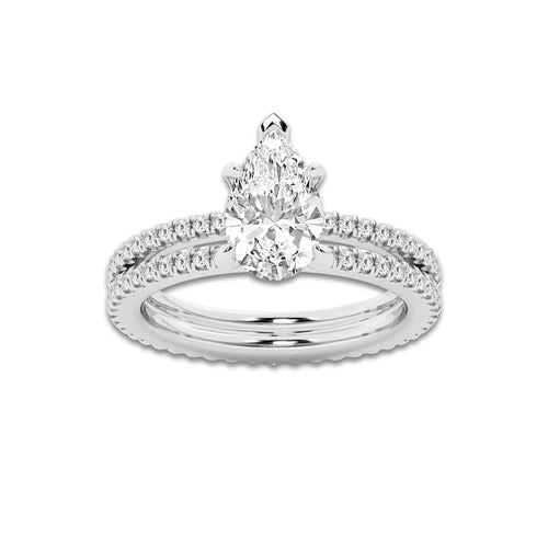 2.19 ctw Pear Lab-Grown Diamond Double Row Diamond Engagement Ring in 14K White Gold for Women | Colorless D, VVS1 Clarity, IGI Certified 1.50 ct Center Diamond