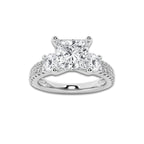 2.25 ctw Princess Lab-Grown Diamond Three Stone Double Row Engagement Ring in 14K White Gold for Women | D Color, VVS1 Clarity, IGI Certified 1.50 ct Center Diamond
