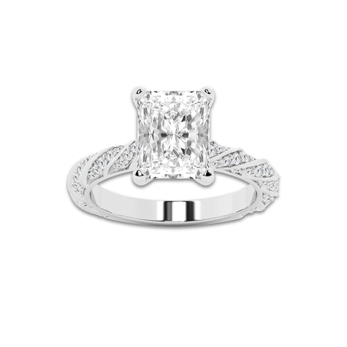 7.42 ctw Radiant Lab-Grown Diamond Twisted Band Engagement Ring in Platinum for Women | Colorless E, VS1 Clarity, IGI Certified 7.00 ct Center Diamond