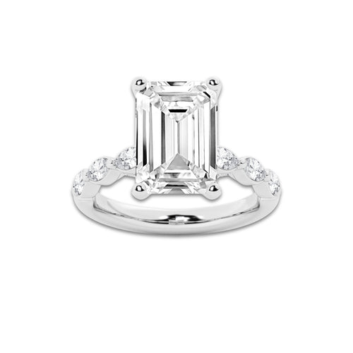8.48 ctw Emerald Lab-Grown Diamond Marquise Side Stone Engagement Ring in Platinum for Women | Colorless E, VS1 Clarity, IGI Certified 8.00 ct Center Diamond