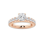 2.00 ctw Cushion Lab-Grown Diamond Split-Prong Set Side Stone Engagement Ring in 14K Rose Gold for Women | Colorless E, VS1 Clarity, IGI Certified 1.00 ct Center Diamond