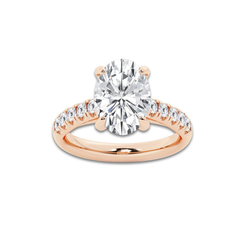 3.93 ctw Oval Lab-Grown Diamond Pave Engagement Ring in 14K Rose Gold for Women | D Color, VVS1 Clarity, IGI Certified 3.50 ct Center Diamond
