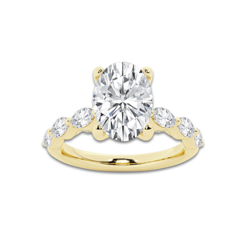 7.48 ctw Oval Lab-Grown Diamond Marquise Side Stone Engagement Ring in 14K Yellow Gold for Women | Colorless D, VVS1 Clarity, IGI Certified 7.00 ct Center Diamond