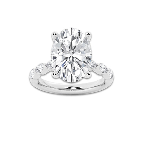 6.48 ctw Oval Lab-Grown Diamond Marquise Side Stone Engagement Ring in Platinum for Women | Colorless E, VS1 Clarity, IGI Certified 6.00 ct Center Diamond