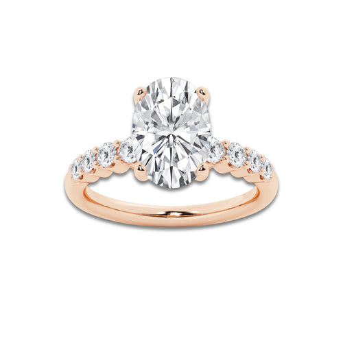 3.54 ctw Oval Lab-Grown Diamond Side Stone Engagement Ring in 14K Rose Gold for Women | Colorless D, VVS1 Clarity, IGI Certified 3.00 Ct Center Diamond