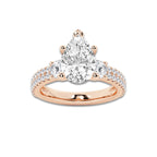 4.00 ctw Pear Lab-Grown Diamond Three Stone Double Row Engagement Ring in 14K Rose Gold for Women | E Color, VS1 Clarity, IGI Certified 3.00 ct Center Diamond
