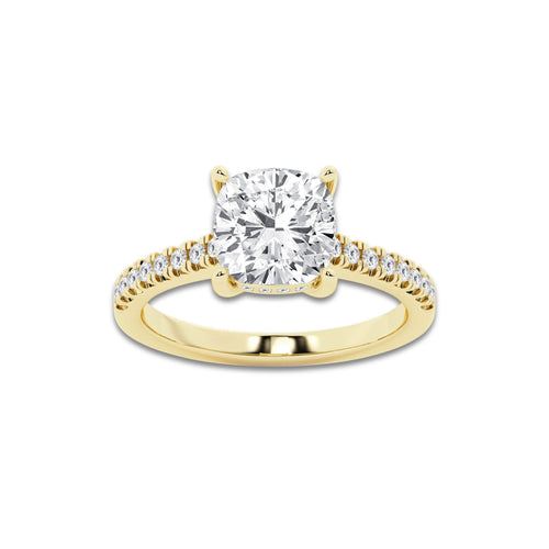 2.78 ctw Cushion Lab-Grown Diamond Hidden Halo Side Stone Engagement Ring in 18K Yellow Gold for Women | Colorless D, VVS1 Clarity, IGI Certified 2.50 ct Center Diamond