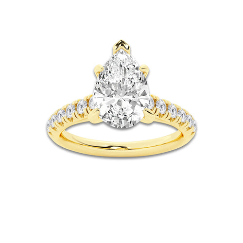 2.41 ctw Pear Lab-Grown Diamond Pave Engagement Ring in 14K Yellow Gold for Women | D Color, VVS1 Clarity, IGI Certified 2.00 ct Center Diamond