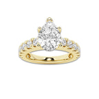 3.00 ctw Pear Lab-Grown Diamond Split-Prong Set Side Stone Engagement Ring in 14K Yellow Gold for Women | Colorless E, VS1 Clarity, IGI Certified 2.00 ct Center Diamond