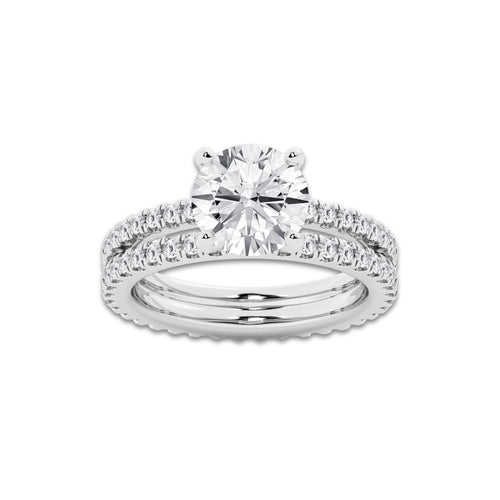 3.39 ctw Round Lab-Grown Diamond Double Row Diamond Engagement Ring in Platinum for Women | Colorless D, VVS1 Clarity, IGI Certified 2.50 ct Center Diamond