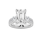 6.96 ctw Emerald Lab-Grown Diamond Three Stone Double Row Engagement Ring in Platinum for Women | E Color, VS1 Clarity, IGI Certified 6.00 ct Center Diamond