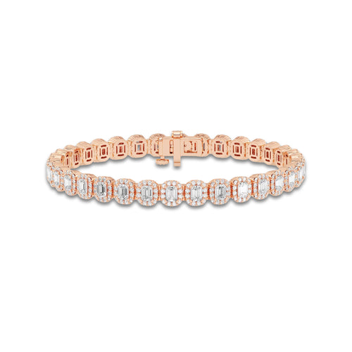7 1/5 ctw Emerald Lab Grown Diamond Halo Bracelet - 7 Inches 14K Rose Gold, DE, VS1