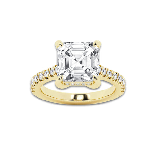 4.35 ctw Asscher Lab-Grown Diamond Hidden Halo Side Stone Engagement Ring in 18K Yellow Gold for Women | Colorless E, VS1 Clarity, IGI Certified 4.00 ct Center Diamond