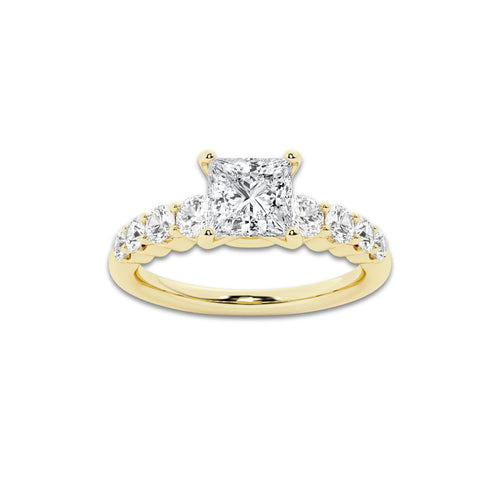 1.54 Ct Princess Lab-Grown Diamond Half Eternity Engagement Ring in 14K Yellow Gold for Female, Colorless (E), VS1 Clarity | IGI Certified, 1.00 Ct Center Diamond