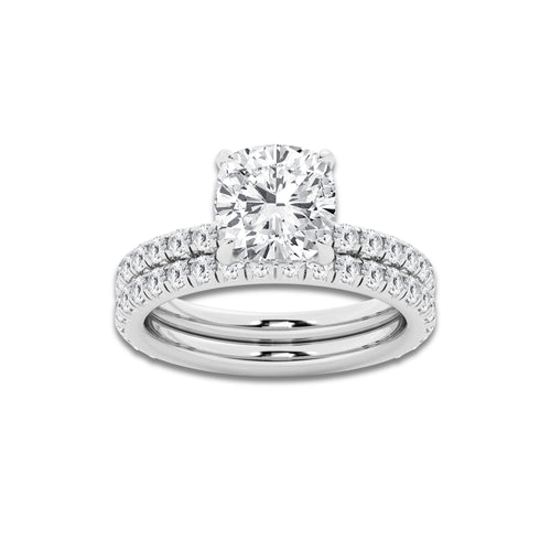 4 1/3 ctw Cushion Lab Grown Diamond Bridal Set Platinum, D, VVS | 3 ct Center