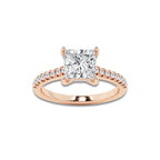 2.25 ctw Princess Lab-Grown Diamond Hidden Halo Side Stone Engagement Ring in 18K Rose Gold for Women | Colorless E, VS1 Clarity, IGI Certified 2.00 ct Center Diamond