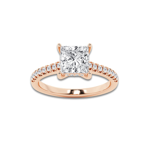 2.25 ctw Princess Lab-Grown Diamond Hidden Halo Side Stone Engagement Ring in 18K Rose Gold for Women | Colorless E, VS1 Clarity, IGI Certified 2.00 ct Center Diamond
