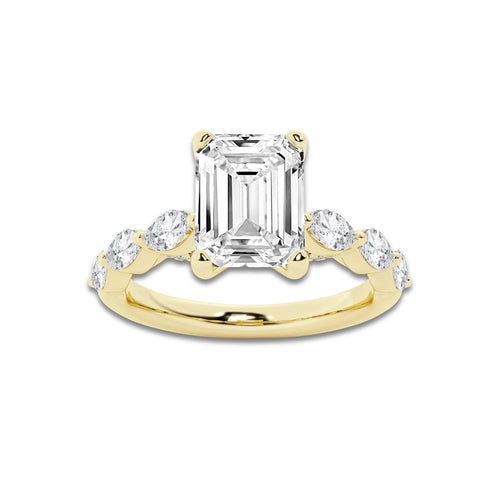 6.48 ctw Emerald Lab-Grown Diamond Marquise Side Stone Engagement Ring in 14K Yellow Gold for Women | Colorless D, VVS1 Clarity, IGI Certified 6.00 ct Center Diamond
