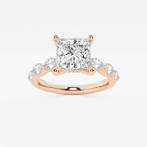 1.91 ctw Princess Lab-Grown Diamond Marquise Side Stone Engagement Ring in 14K Rose Gold for Women | Colorless E, VS1 Clarity, IGI Certified 1.50 ct Center Diamond