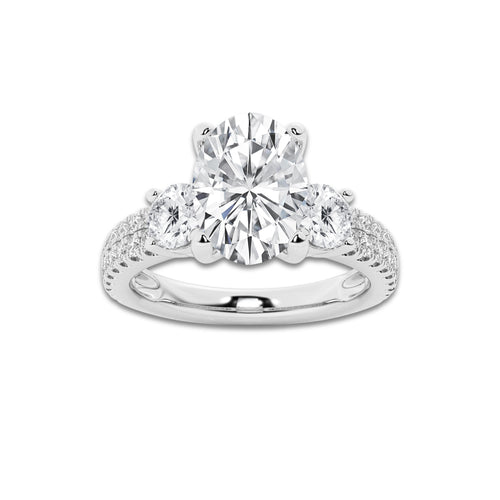 2.25 ctw Oval Lab-Grown Diamond Three Stone Double Row Engagement Ring in Platinum for Women | D Color, VVS1 Clarity, IGI Certified 1.50 ct Center Diamond