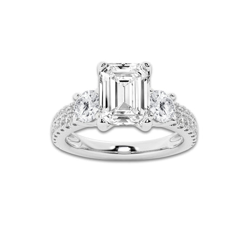 3.00 ctw Emerald Lab-Grown Diamond Three Stone Double Row Engagement Ring in Platinum for Women | D Color, VVS1 Clarity, IGI Certified 2.00 ct Center Diamond