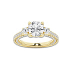 Hyacinth 4 1/2 ctw Round Lab Grown Diamond Three Stone Engagement Ring with Side Diamonds 14K Yellow Gold, D, VVS | IGI Certified, 3 ct Center