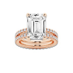 9.22 ctw Emerald Lab-Grown Diamond Double Row Diamond Engagement Ring in 14K Rose Gold for Women | Colorless D, VVS1 Clarity, IGI Certified 8.00 ct Center Diamond