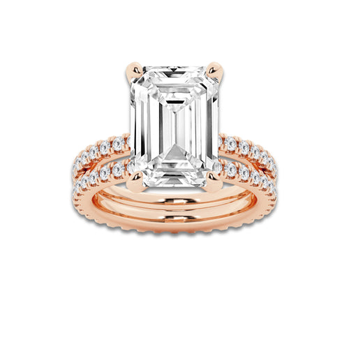 9.22 ctw Emerald Lab-Grown Diamond Double Row Diamond Engagement Ring in 14K Rose Gold for Women | Colorless D, VVS1 Clarity, IGI Certified 8.00 ct Center Diamond