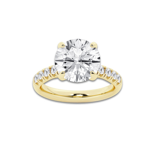 5.43 ctw Round Lab-Grown Diamond Pave Engagement Ring in 14K Yellow Gold for Women | E Color, VS1 Clarity, IGI Certified 5.00 ct Center Diamond