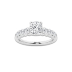 1.54 Ct Cushion Lab-Grown Diamond Half Eternity Engagement Ring in Platinum for Female, Colorless (E), VS1 Clarity | IGI Certified, 1.00 Ct Center Diamond