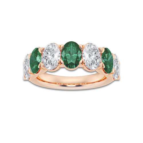 Nia 7 x 5 mm Oval Cut Created Emerald and 2 7/8 ctw Oval Lab Grown Diamond Anniversary Band 14K Rose Gold